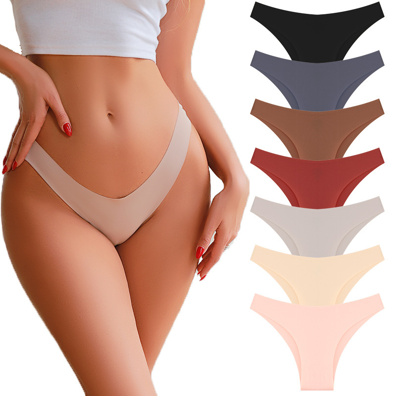 Cross-border new yoga fitness ice silk low waist seamless bikini women's breathable mid-waist underwear solid color briefs