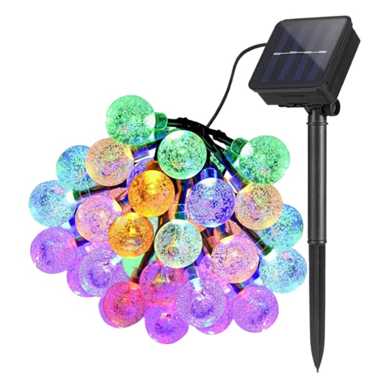 Guirnaldas de luces solares estilo burbuja, estilo gota de agua, luces de exterior impermeables, guirnaldas de luces coloridas con forma de bola de cristal, luces solares para jardín