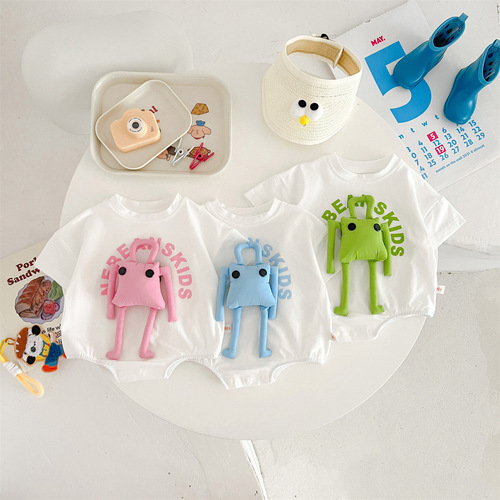 Detachable Robot 0-2 Year Old Baby Triangle Bib Pants Summer Breathable Cotton Soft Shaped Romper Crawling Suit