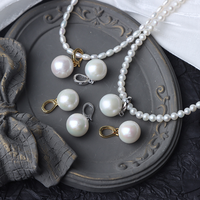 11-12mm正圓愛迪生萬能扣S925通體純銀天然淡水珍珠吊墜