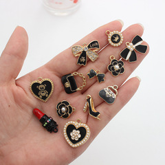 黑色滴油diy首飾配件 小香風時尚系列口紅蝴蝶結包包耳環項鍊掛件