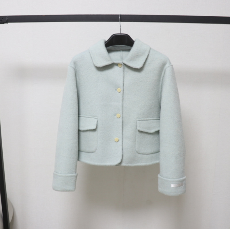 Korean Style Double-Sided Wool Coat Women's Short Spring New Square Collar Single-Breasted Wool Loose Coat for Small Women