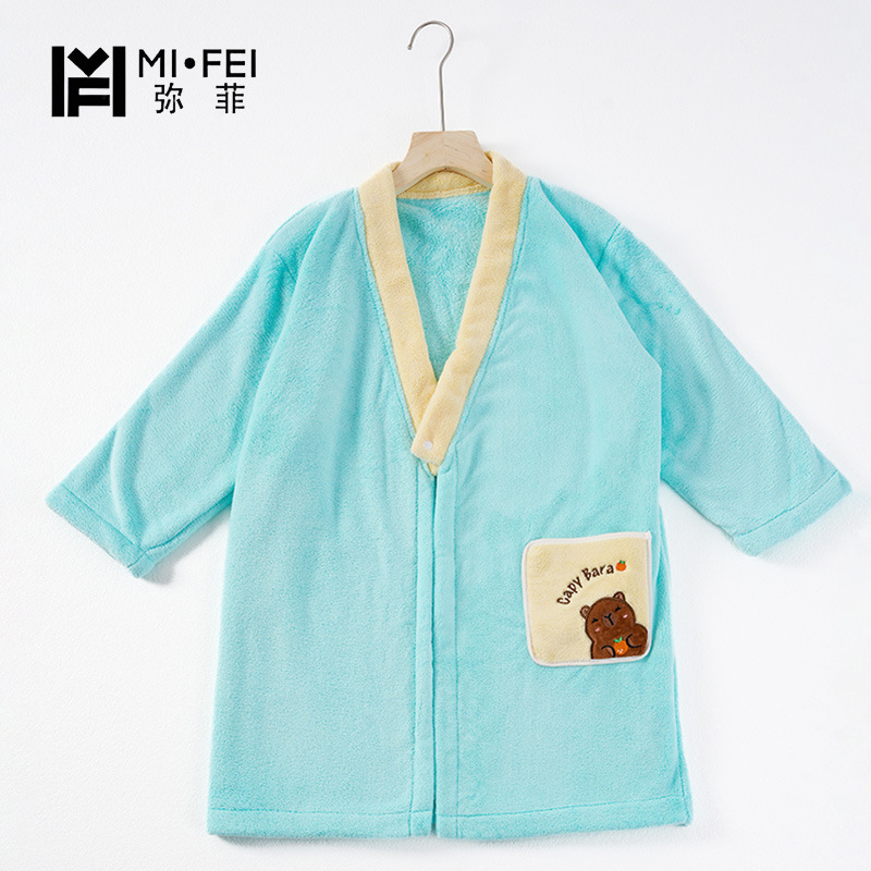 Children's coral velvet keep warm quick dry summer bathrobe
