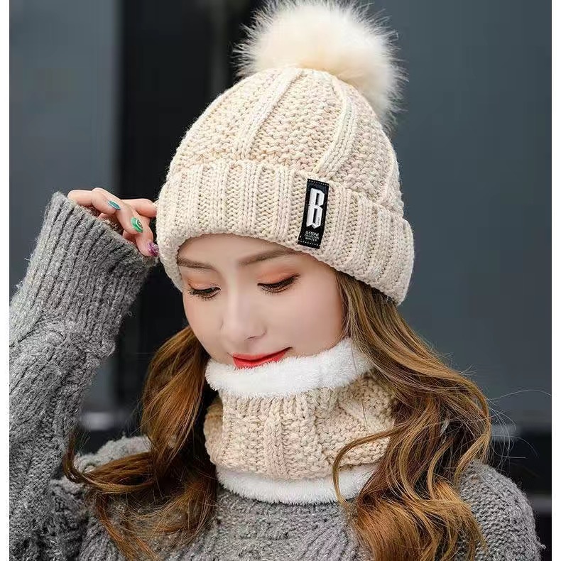 Versión Coreana de invierno del sombrero de lana de las mujeres forrada de lana engrosada bufanda madre ciclismo cálido sombrero de protección del oído de punto frío