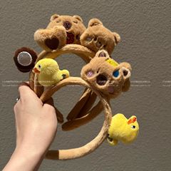 漫画カピバラぬいぐるみヘッドバンド女性の洗顔ヘアバンドヘッドバンドガールハートリトルイエローアヒルヘアピンヘッドバンド