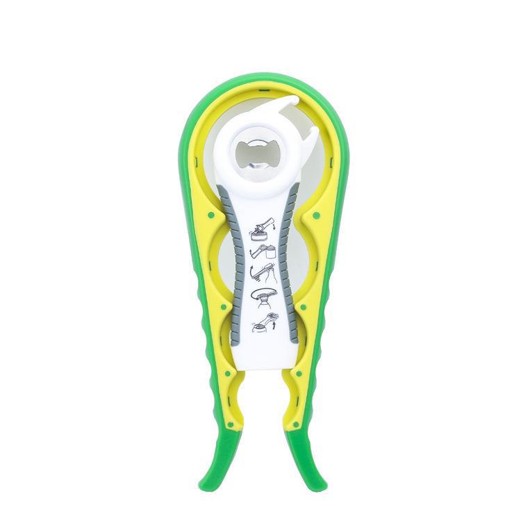 En stock abridor de cerveza cinco en uno abrebotellas herramienta de cocina multifuncional Cuatro en Uno abrelatas abrebotellas