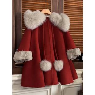 Girls' Quilted Cotton and Velvet Coat Winter Clothes New Style Western Style New Year Clothes for Little Girls Children's Red New Year Clothes Coat