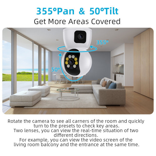 icsee gun-style panoramic dual-screen wireless surveillance camera for home use with 360-degree remote night vision by Xiongmai