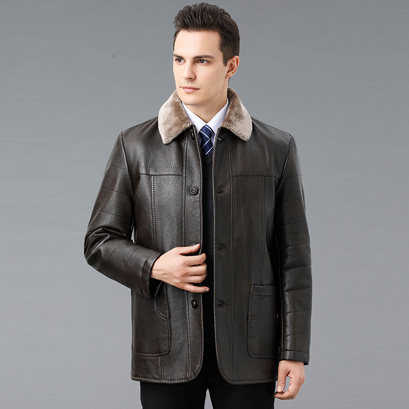 Genuine Leather Jacket Fur All-in-one Men's Jacket Velvet