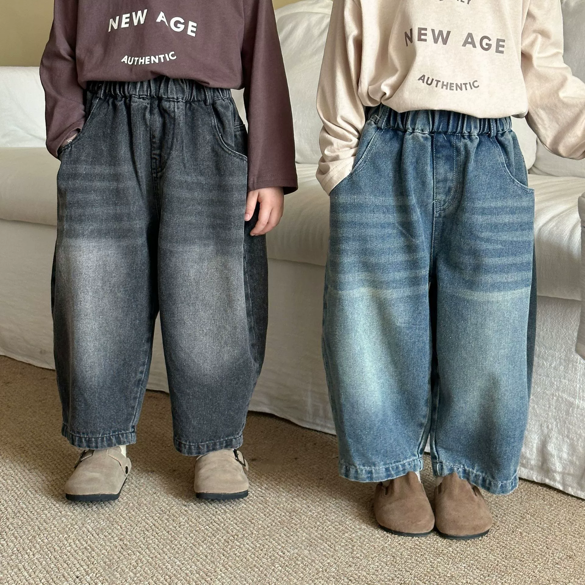 Детские джинсы весна-осень, свободные повседневные штаны для мальчиков и девочек, новые осенние штаны для малышей 2025 года