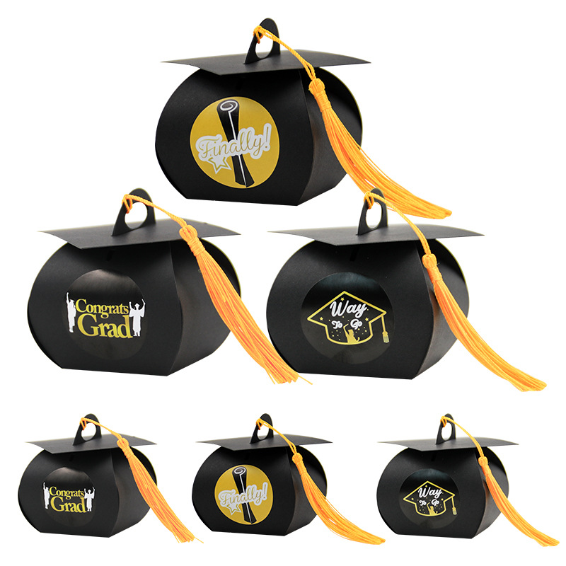 Graduation season graduation cap-shaped gift boxes, student party favor boxes, wedding candy boxes, hand-held packaging candy boxes wholesale