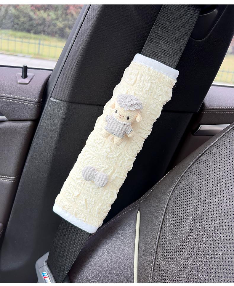 Car Seatbelt Shoulder Protector, Child Anti-Neck-Strangling Safety Belt, Creative Bowknot, Little Sheep Car Interior Decoration