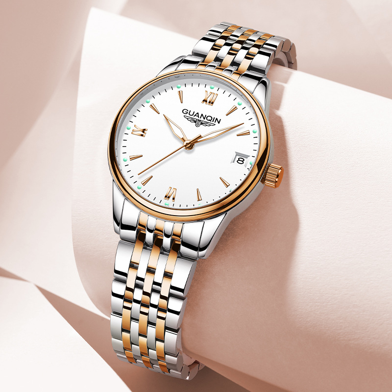 Guanqin Watch for Women, Fully Automatic Mechanical Watch, Simple, Casual, Fashionable, Luminous, Waterproof, Trendy Wristwatch