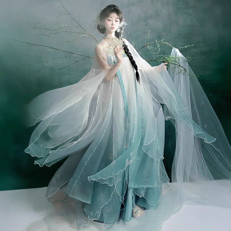 2025 Original Han Dynasty Women's Qingfeng Tang Style Tattered Large-Sleeved Shirt Petal Skirt Chest-High Heshi Skirt Fairy Spring & Fall