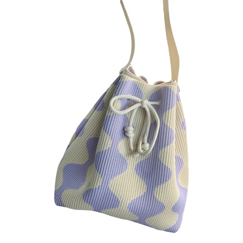 INS bolso de celebridad de Internet bolso de cubo de lana de punto para mujer bolso de mano casual bolso de mano de estilo japonés y coreano bolsa de Almuerzo