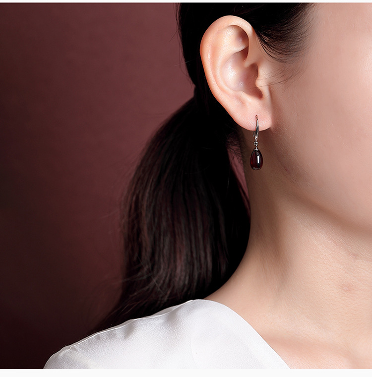 Bông tai hình giọt nước mạ vàng bạc S925 dáng dài cổ điển — Kiểu màu bạc chi tiết 6