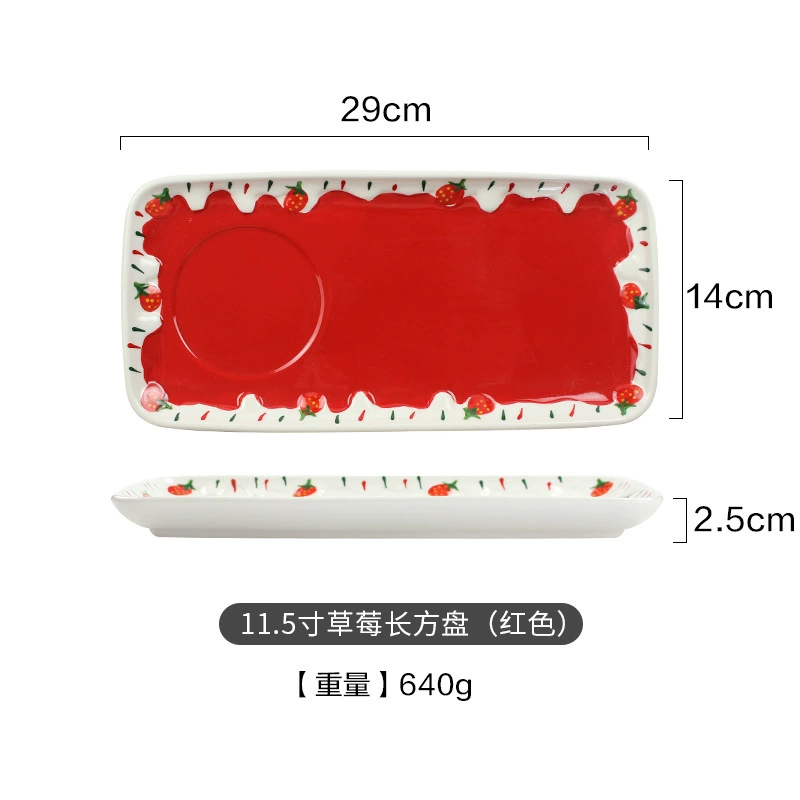 Ceramic tableware set, handmade strawberry design, 3-piece home dining kit