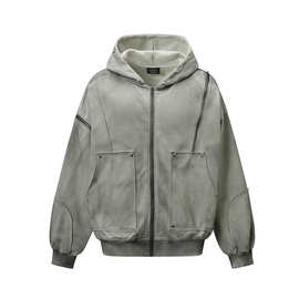 嘉衣库男装2025秋季新款废土风水洗脏染帽衫外套美式街头拉链卫衣