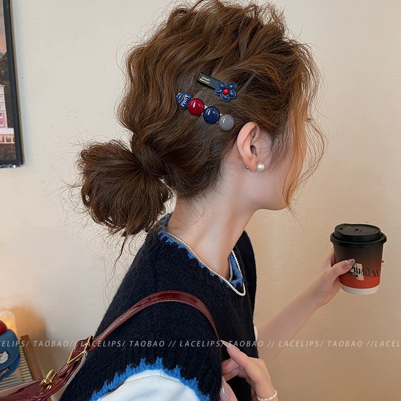 20# korean style brown flower love two-piece set of contrasting hair clips