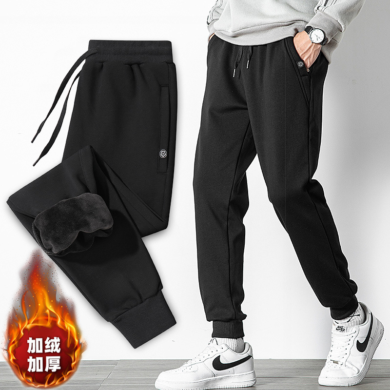 Cotton keep warm knitted trousers with zipper for leisure