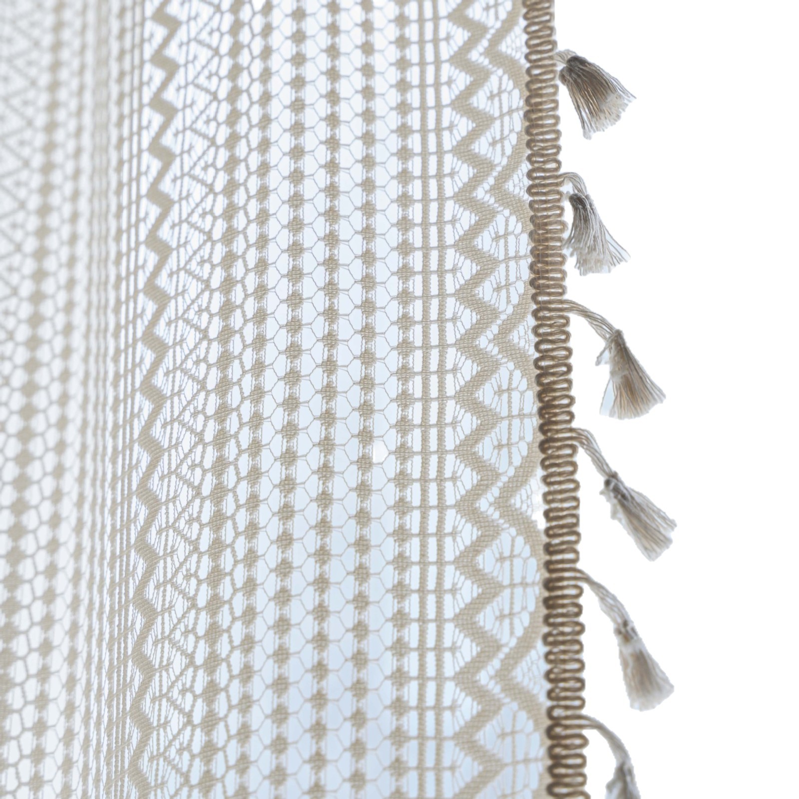 Beige Tassel Curtains Hollow-out Translucent Decorative Home_voghion.com