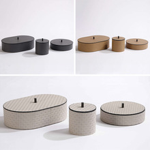 现代轻奢圆形皮革收纳盒样板间售楼处客厅卧室衣帽间首饰盒摆件