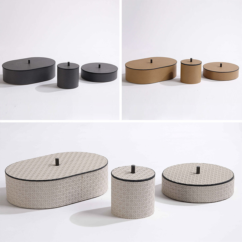 现代轻奢圆形皮革收纳盒样板间售楼处客厅卧室衣帽间首饰盒摆件