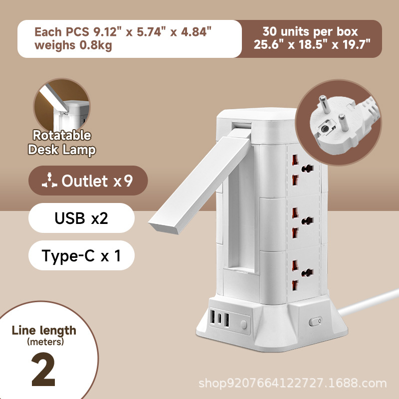 Estándar europeo-2 metros-3 capas/USB/luz nocturna