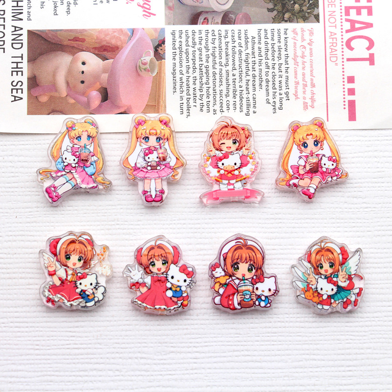 Double-sided through-hole Cardcaptor Sakura Hello Kitty series acrylic beaded pen phone chain keychain beads Double-sided through-hole Cardcaptor Sakura Hello Kitty series acrylic beaded pen phone chain keychain beads