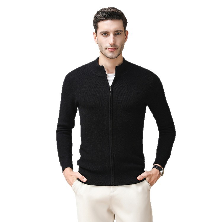 2025 nuevo cardián de cuello medio alto de color sólido tira gruesa jersey abrigo de invierno y otoño hombre suéter de lana casual