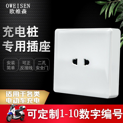 二孔明装充电桩插座户外电瓶车充电桩明装插座带指示灯二孔插座