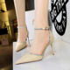 6069-1 sexy banquet hollow high heels thin heel Satin shallow mouth pointed hollow Rhinestone sandals