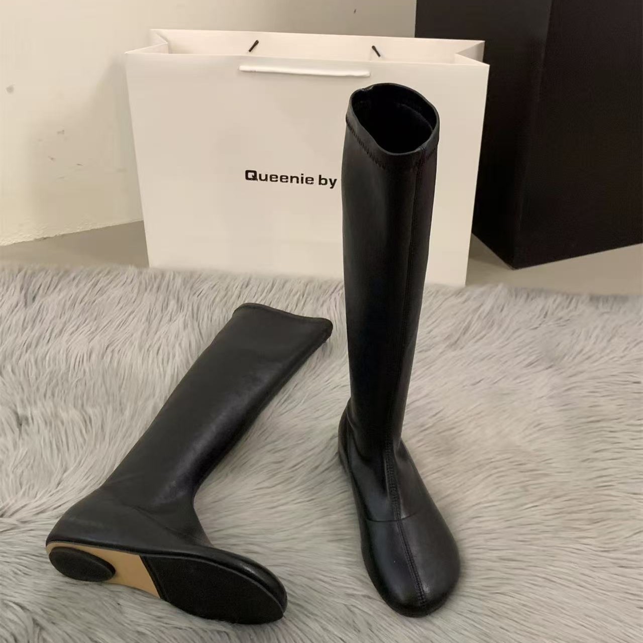 Mk888-2 black single-layer over-the-knee socks / 35