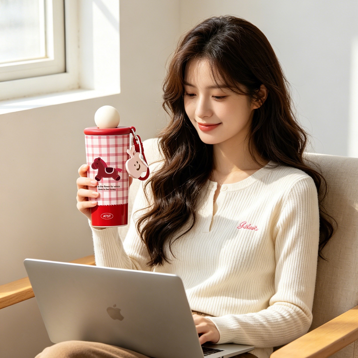 Taza de tarjeta de dibujos animados de manzana de alto valor facial de taza de agua de niñas lindas tazas de paja de té con filtro de acero inoxidable