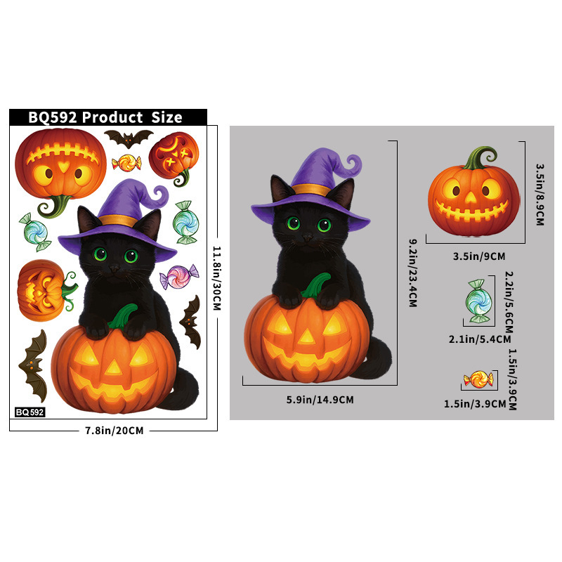 国境を越えた新しいハロウィーンの装飾カボチャガラスステッカーショッピングモールの窓シーンレイアウトキャンディーバット静電ステッカー|undefined