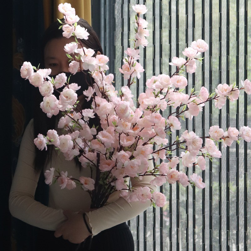 Flor y árbol techo de boda flor seca sala de estar decoración red flor de cerezo flor de ciruelo decoración de interiores rama de flor melocotón rojo flor de durazno falso