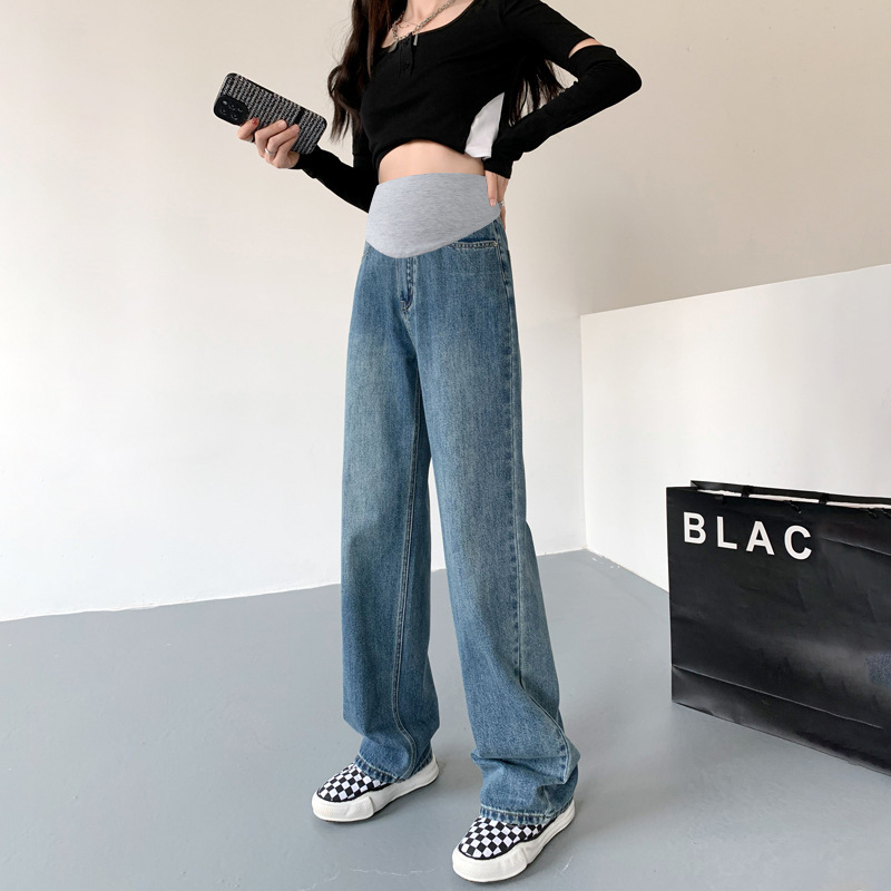 Maternity Jeans for Spring and Autumn, Loose and Fashionable Straight-Leg Wide-Leg Pants, Casual Floor-Length Pants for Fall Maternity Jeans for Spring and Autumn, Loose and Fashionable Straight-Leg Wide-Leg Pants, Casual Floor-Length Pants for Fall