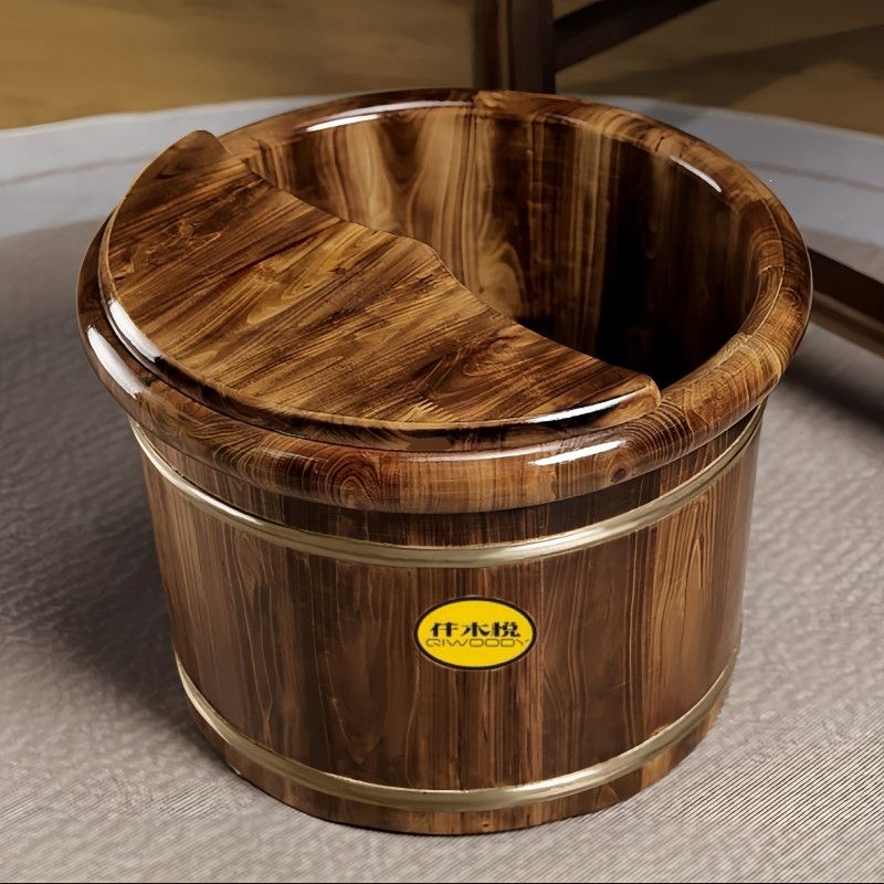 Carbonized wooden foot bath tub for beauty salons and home use, made of solid wood, with insulation to keep the water warm, suitable for washing feet and promoting health