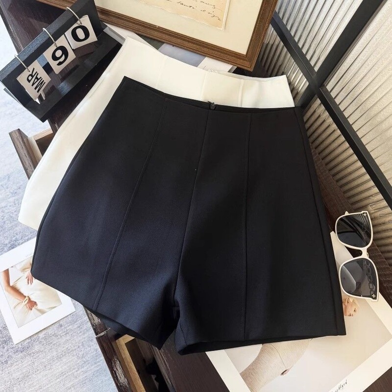 New Minimalist Gray Suit Shorts for Women 2026 Spring/Summer, Slim-Fit Straight-Leg High-Waisted A-Line Casual Pants
