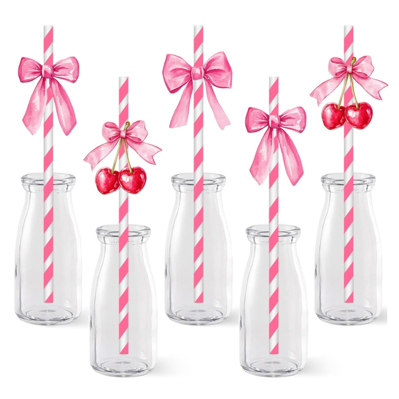 Suministros para fiestas transfronterizas Fruta creativa Limón Cereza Papel desechable Pajita Jugo Bebida Pajita Spot al por mayor