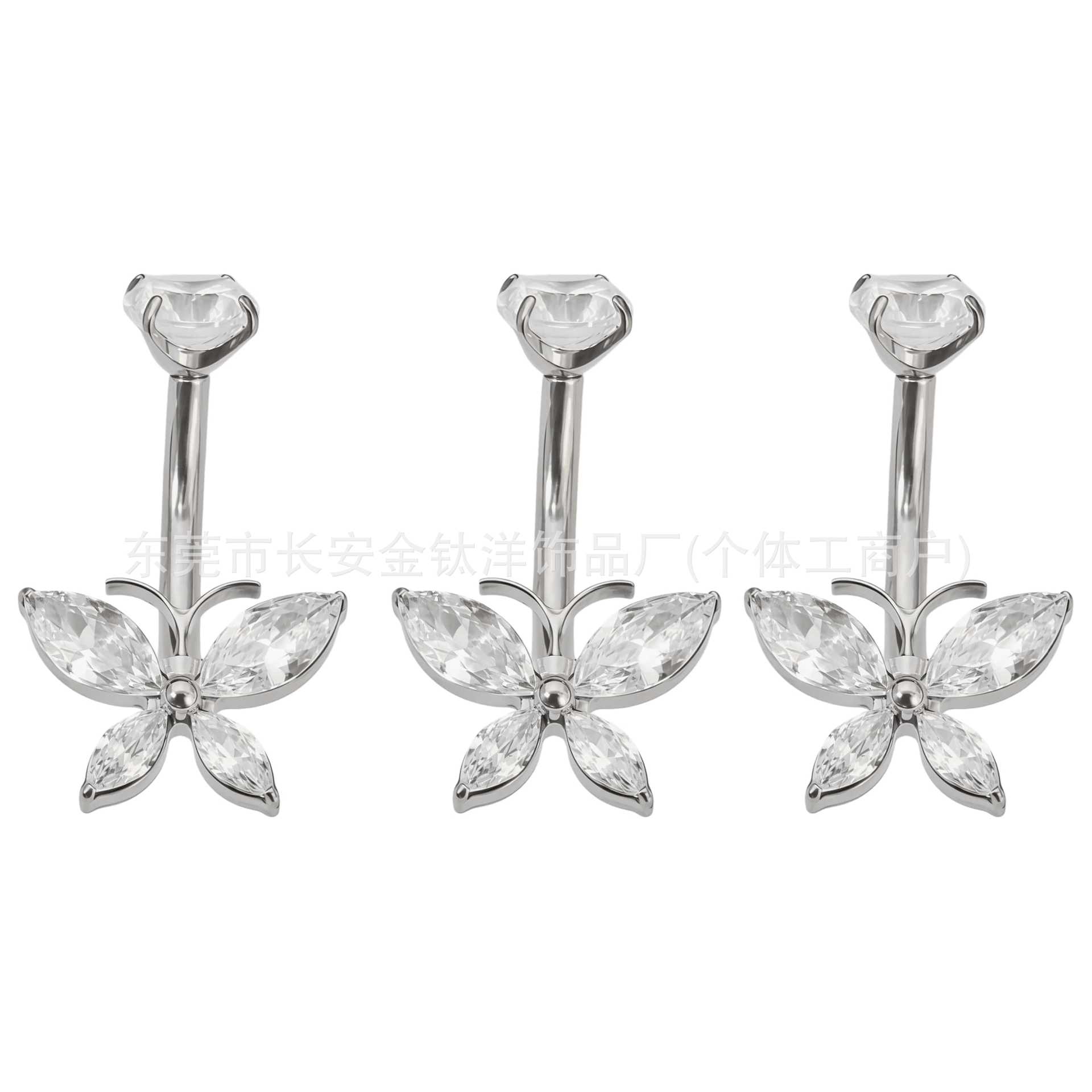 F136 Titanium Internal Thread Tentacle Butterfly Zircon Navel Ring G23 Titanium Alloy Body Piercing Jewelry detail image 5