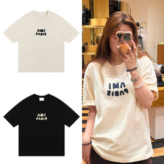 国境を越えた対外貿易aml clamsクレヨンアルファベット編み夏綿質半袖tシャツ男女カジュアルゆるい上着