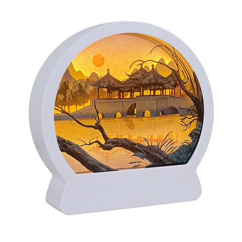 National Trend Style Mini Night Light 3D Stereo Light Shadow Paper Carving Bedside Reading Lamp Creative Craft Memorial Gift Custom Desk Ornament