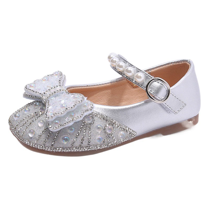Туфли принцессы для девочек, весна-осень 2024, новая детская обувь, маленькие кожаные туфли, туфли с блестящими кристаллами для девочек, детская обувь
