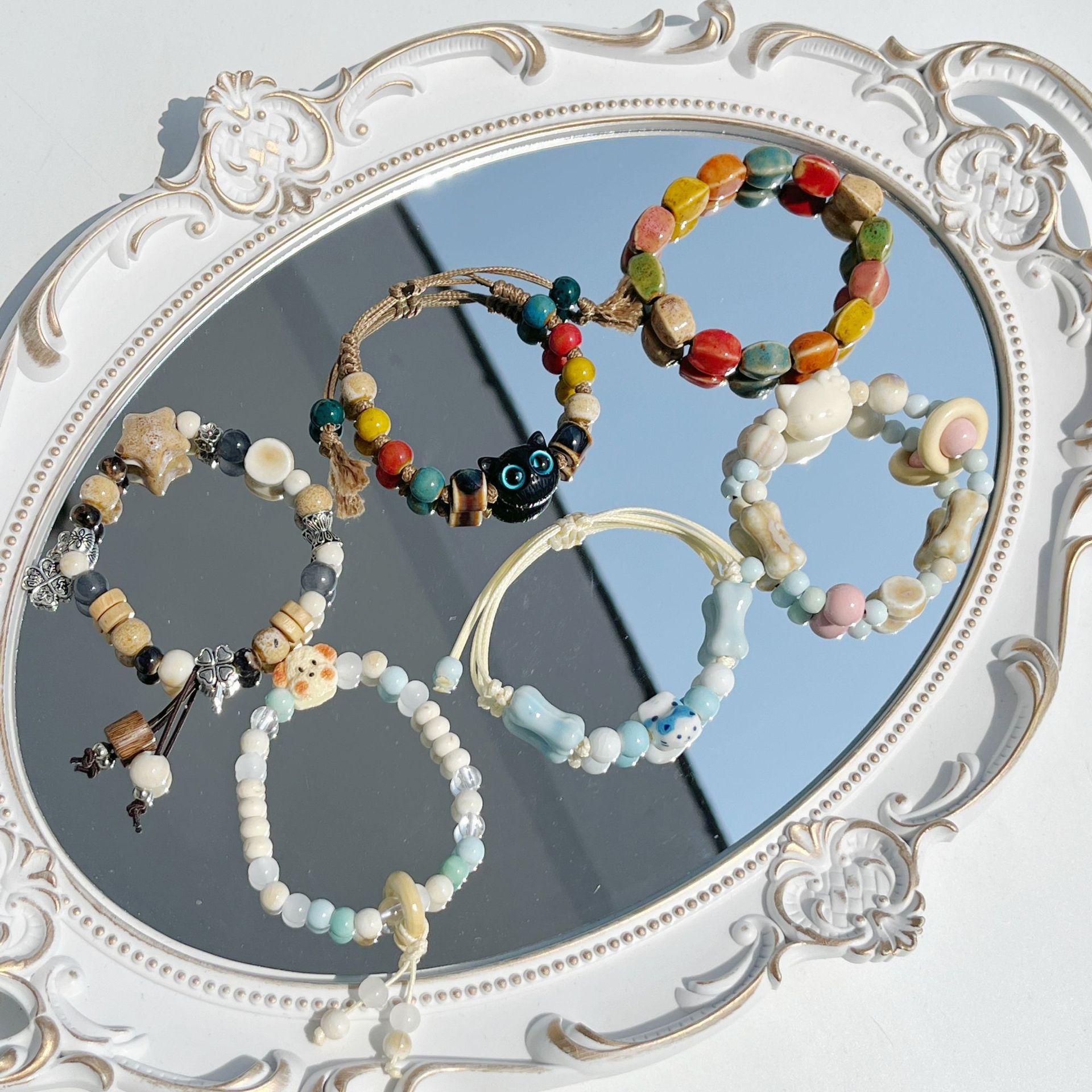 景德镇陶瓷手串多巴胺陶瓷手链卡通罗小黑文艺情侣饰品景德镇手串