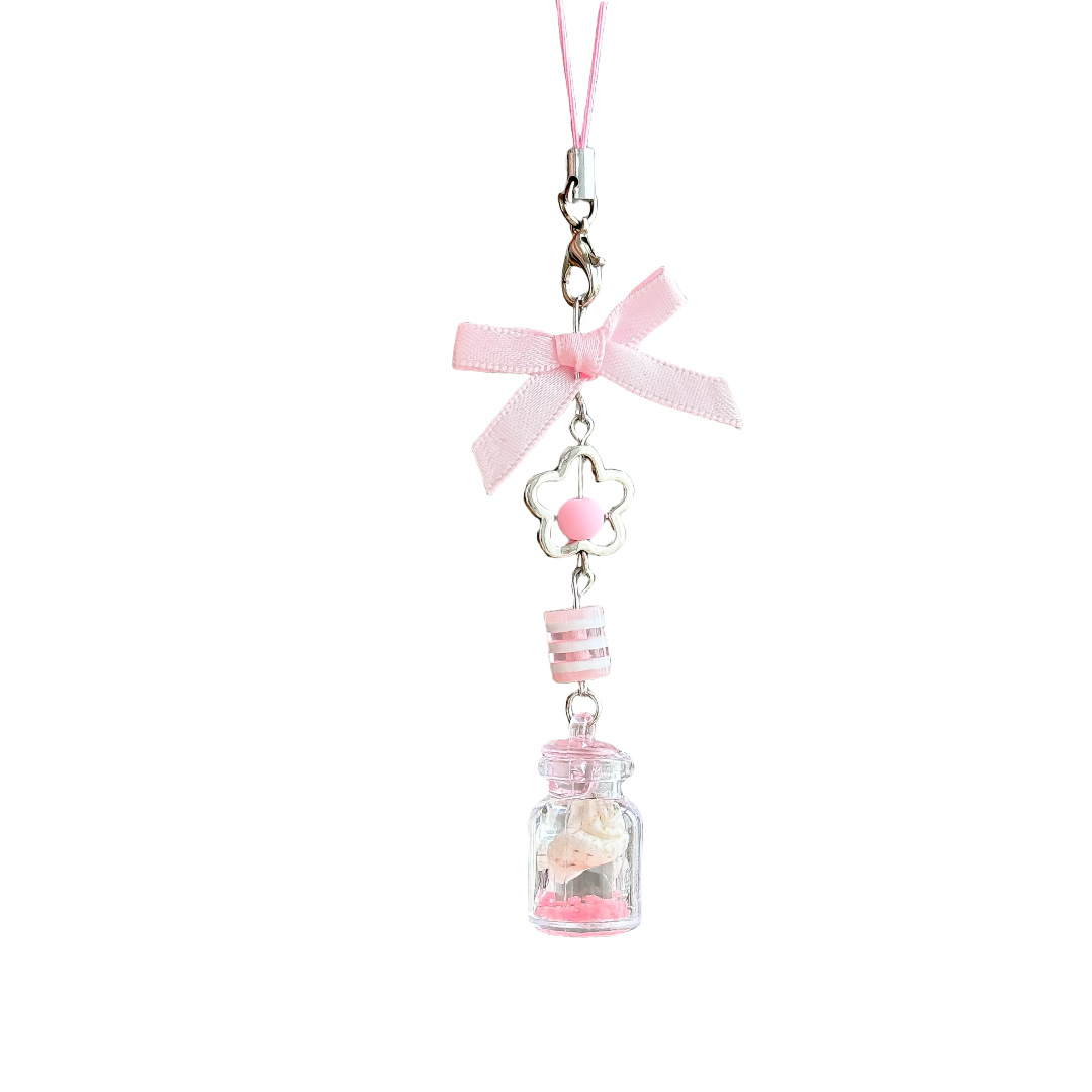 Nocturno conchas botella de deseo colgante para teléfonos móviles color rosa bolsas de arco lindas colgando libros de tarjetas colgantes llaves de cadena