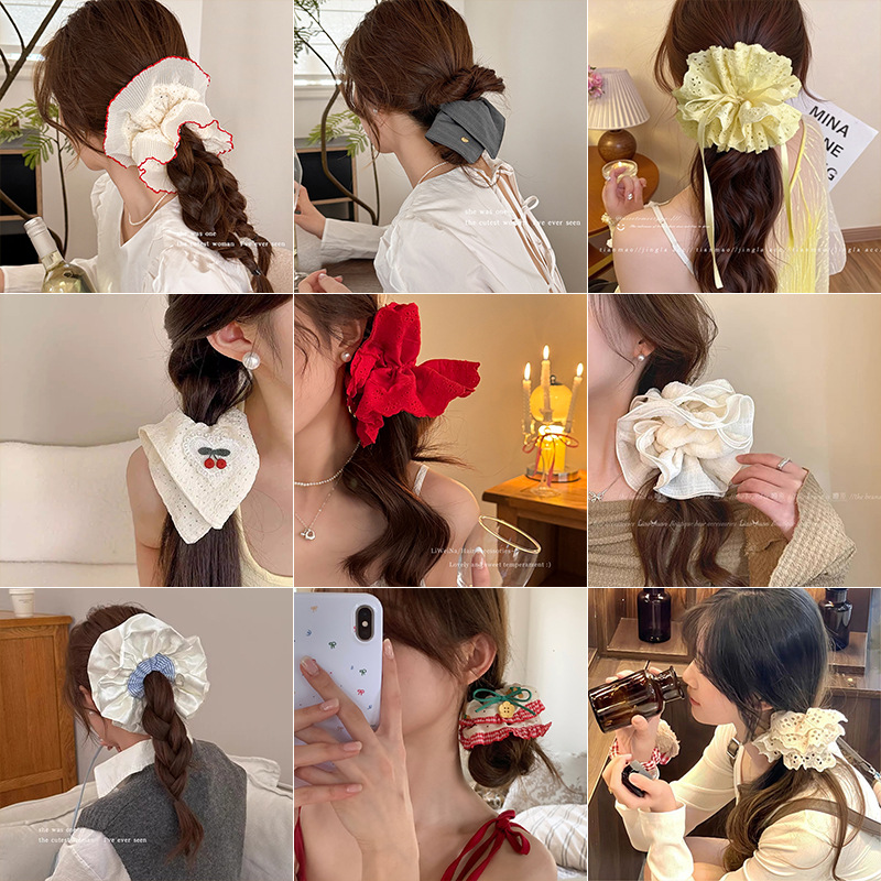 Lazo para el cabello de intestino grueso de encaje de alta calidad de Corea del Sur, flor para la cabeza duradera de todo fósforo, banda de goma de alta elasticidad, bufanda cuadrada, cuerda para el cabello