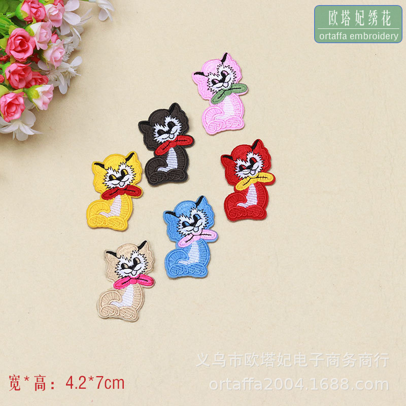 外贸超萌布贴 小猫咪绣花贴 衣服补丁贴 卡通补衣贴熨烫服装辅料