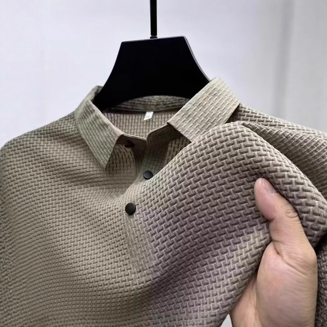 Summer Ice Silk Cool Feeling Men's Polo Shirt Breathable Lapel Polo Shirt Men's Casual Mesh Slim Fit Men's Polo Shirt