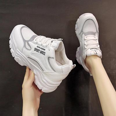 The increase in Diddy 2022 new pattern ventilation Mesh shoes Feet light The thickness of the bottom motion White shoes